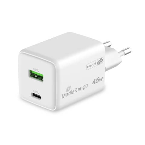 Ladegerät, USB-A/USB-C, GaN, 45W, weiß MEDIARANGE MRMA113-2