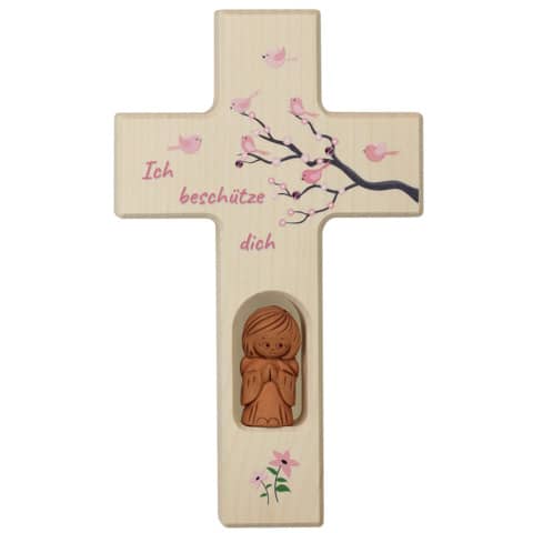 Kinderkreuz Schutzengel, 20x12cm, rosa  N508