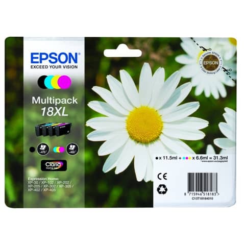 Inkjetpatrone Nr. 18XL schwarz, cyan, magenta, yellow   4 Stück EPSON C13T18164012