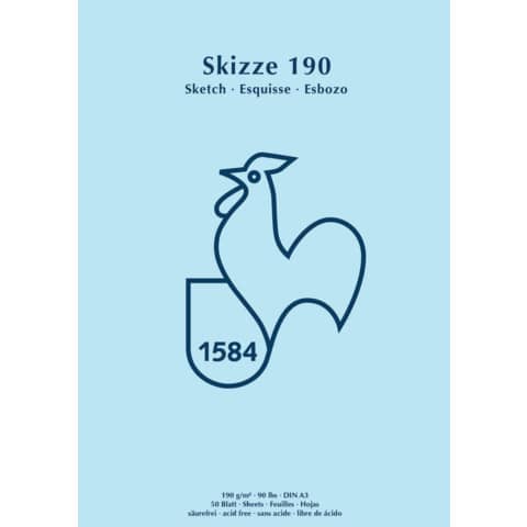Skizzenblock, A3, 190g/m², 50 Blatt, neutral HAHNEMÜHLE 60127434