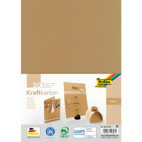 Kraftpapier, A4, 230g/m², 50 Blatt, natur FOLIA 692/4/98