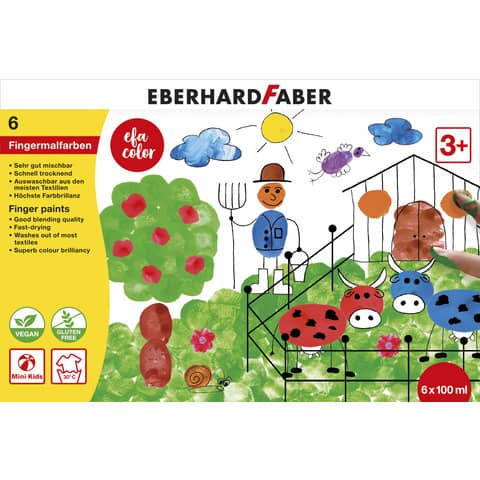 Fingermalfarbe, 100ml, 6 Stück, sortiert EBERHARD FABER 578806