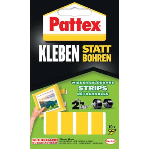 Klebestrips, 10 Stück, gelb ablösbar PATTEX 9H PXMS1