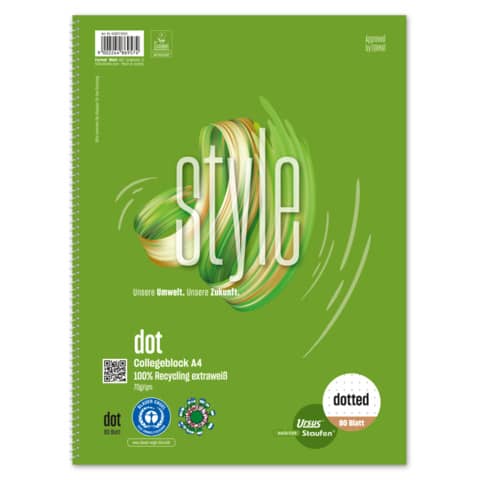 Collegeblock Style, 60 g/qm, DIN A4, dotted, 80 Blatt STAUFEN GREEN 608573000