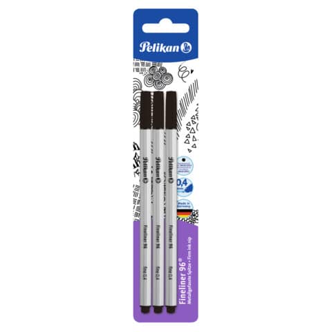 Fineliner 96®, 0,4mm, 3 Stück schwarz PELIKAN 300011174