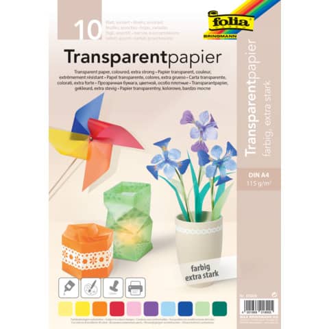 Transparentpapier, A4, 115g/m², 10 Blatt, sortiert FOLIA 87409