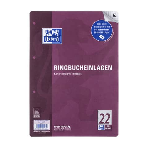 Ringbucheinlagen Optik Paper®, A4, Lin.22, liniert, 50 Blatt OXFORD 400131466