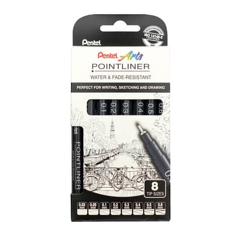 Finelineretui, 8 Stück, schwarz PENTEL YS20P-8