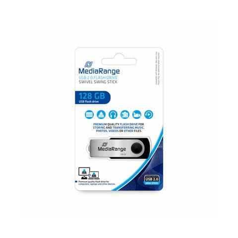 USB Stick 2.0 inkl. URA, 128GB, silber/schwarz MEDIARANGE MR913