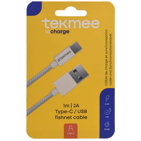 Ladekabel USB-A/USB-C, fishnet, weiß TEKMEE 40430166