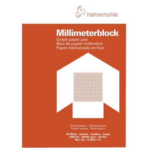 Millimeterpapierblock, A3, 80g/m², 50 Blatt, rot HAHNEMÜHLE 10662711