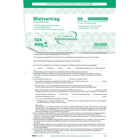 Mietvertrag Universal für Wohnungen, mit Übergabeprotokoll, 10 Stück RNK 524/10