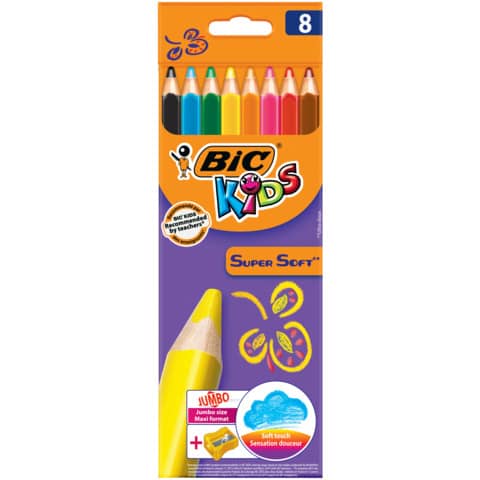 Farbstifte Kids Supersoft, 5,8 mm, sortiert, Kartonetui à 8 Stück BIC 89592131