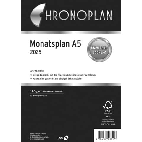 Monatsplan 2025, A5 CHRONOPLAN 50285