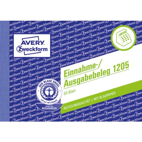 Einnahme-/Ausgabebeleg, A6 quer, Recycling-Papier, 50 Blatt AVERY ZWECKFORM 1205