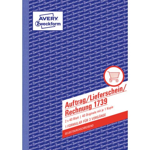 Auftrag/Lieferschein/Rechnung, A5, selbstdurchschreibend, 2x40 Blatt AVERY ZWECKFORM 1739