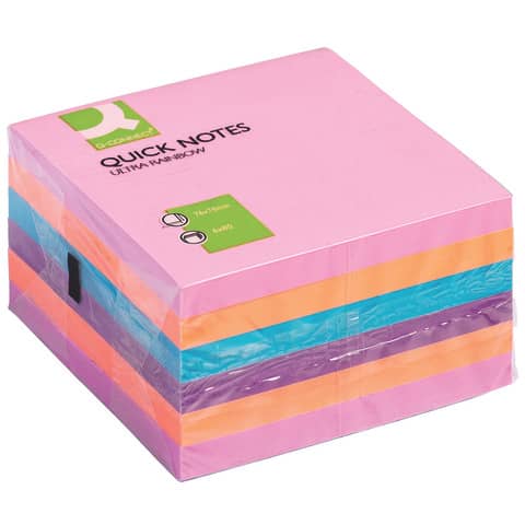 Haftnotizblock Ouick Notes, 76x76mm, 6 Stück, ultrafarben Q-CONNECT KF02515