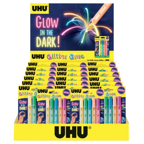 Glitterglue Glow in the dark, 5 Stück 10ml   Thekendisplay UHU 49465