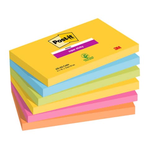Haftnotizblock Super Sticky Notes Carnival Collection, 127x76mm, 6x90 Blatt, sortiert POST-IT 655-6SS-CARN