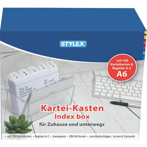 Karteikasten, DIN A6, inkl. 100 Karteikarten STYLEX 49972