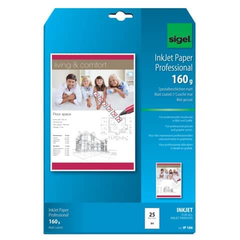 Inkjet Fotopapier, A4, 160g/m², 25 Blatt, weiß SIGEL IP186