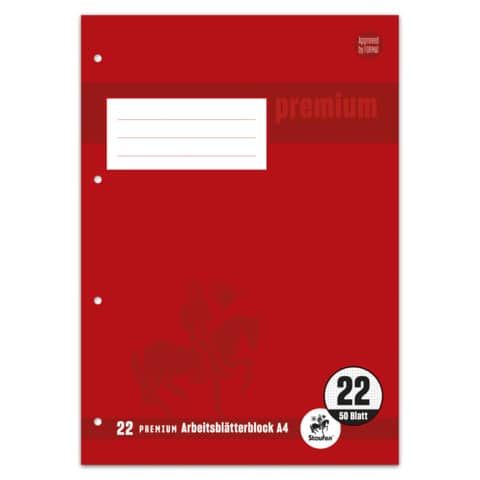 Arbeitsblock, A4, 90g/m², 50 Blatt, Lin.22, kariert ohne Rand STAUFEN PREMIUM 734044242