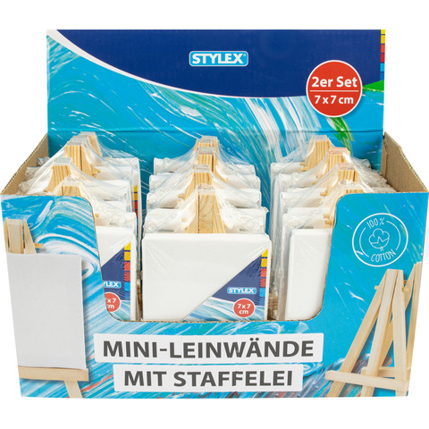 Mini-Leinwand mit Staffelei, 7 x 7 cm, 2 Stück, weiß STYLEX 28672