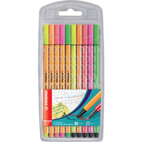 Fineliner Pen 68 + point 88® Etui „NEON“, mit 10 Stiften, sortiert in je 5 Leuchtfarben STABILO 8868/10-1