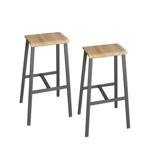 Barhocker Industrial, 2er Set, Echtholz funiert, asteiche/grau HAMMERBACHER VSMP1/F/T