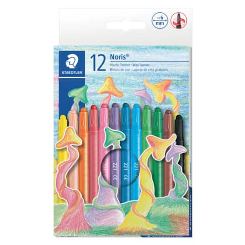 Wachsmalstift Noris® Wachs-Twister, rund, Etui mit 12 Farben STAEDTLER 221 NWP12