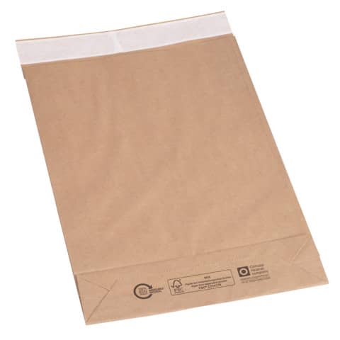 Faltentasche mit angeklebter Klappe und Fixverschluss, 250x50x353+50, braun FLEXIPAK 2FVMF000502
