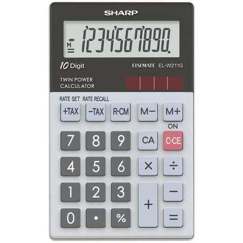 Taschenrechner Glastopdesign 10-Stellen, große Anzeige SHARP SH-ELW211G-GY