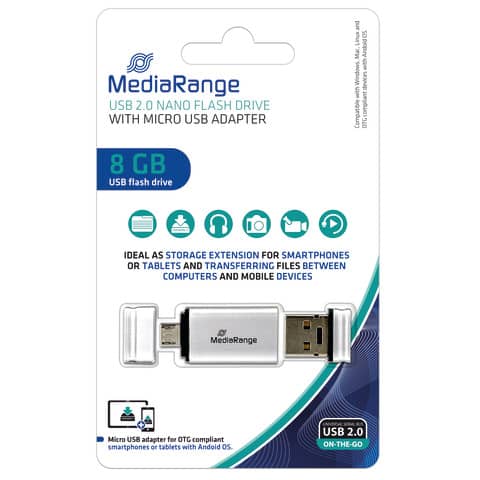 USB Stick 2.0+MicroUSB, 8GB MEDIARANGE MR930-2