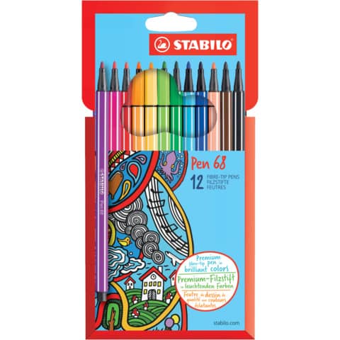 Fasermaler Pen 68, Kartonetui mit 12 Stiften STABILO 6812-7