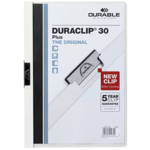 Klemm-Mappe DURACLIP® 30 PLUS, Hartfolie, 30 Blatt, transparent/weiß DURABLE 2213 02