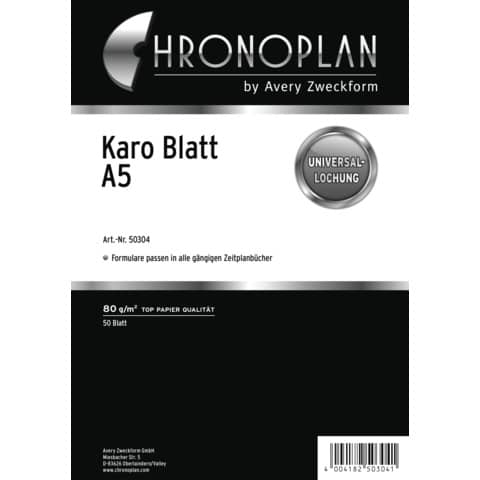 Ersatzeinlage kariert, A5, weiß, 50 Blatt CHRONOPLAN 50304