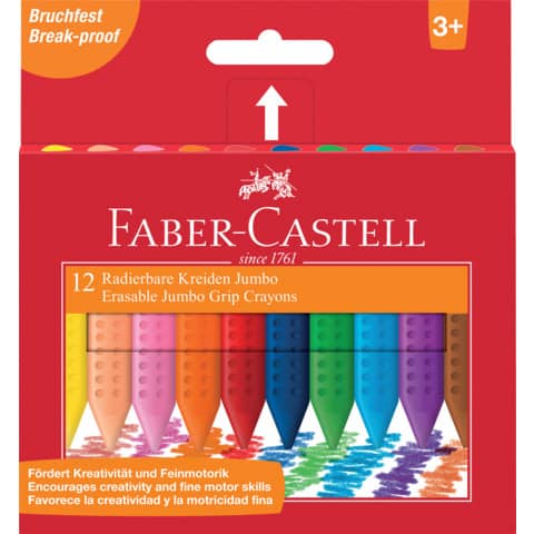 Kreidestift Jumbo radierbar, 12 Stück, sortiert FABER CASTELL 122540