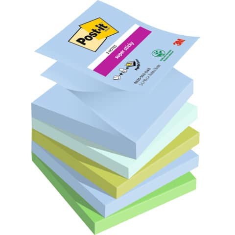 Haftnotizblock Super Sticky Z-Notes Oasis Collection, 76x76mm, 5x90 Blatt, sortiert POST-IT R330-5SS-OAS