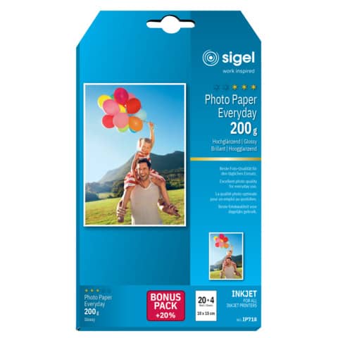 Inkjet Fotopapier Everyday, 10 x 15cm, 200g/m², 24 Blatt SIGEL IP718