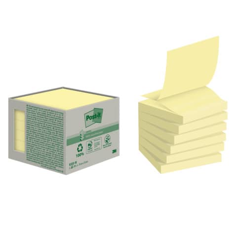 Haftnotizblock Recycling Z-Notes, 76x76mm, 6x100 Blatt, gelb POST-IT R3301B