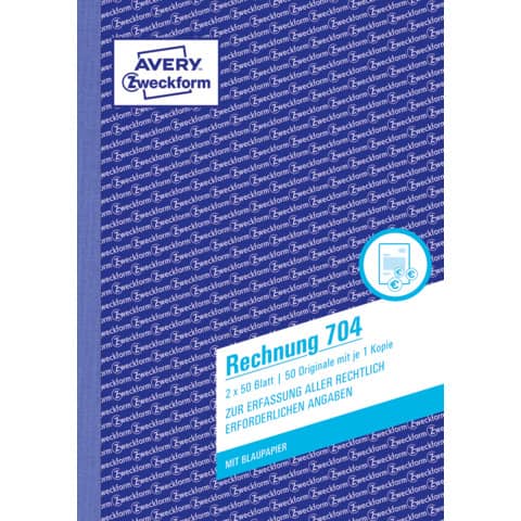 Rechnung mit Blaupapier, A5, 2x50 Blatt AVERY ZWECKFORM 704