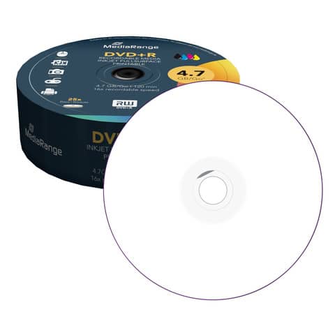 DVD+R 25er Spindel printable   4,7Gb120mi MEDIARANGE MR408