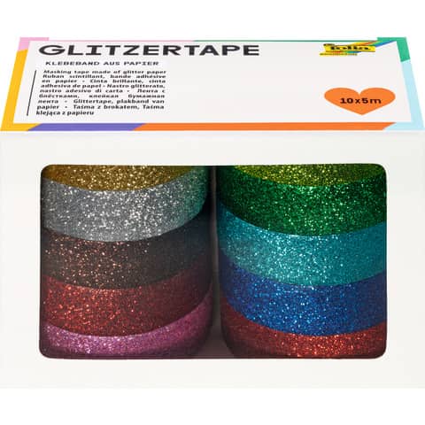 Klebeband Glitter, 5mx10mm, 10er-Set, sortiert FOLIA 28509