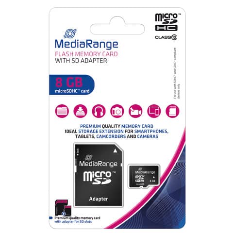 Speicherkarte MicroSDHC 8GB   Class10 MEDIARANGE MR957