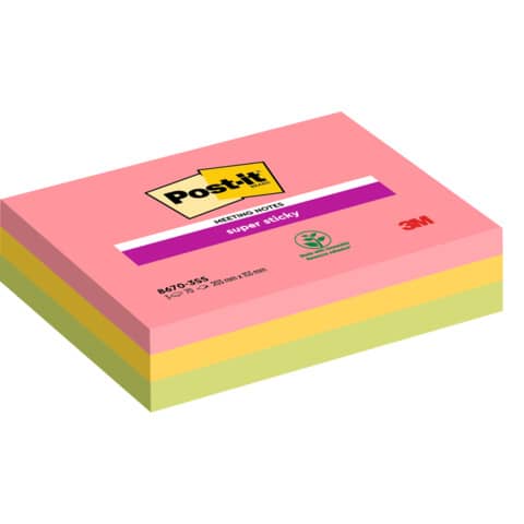 Haftnotizblock Super Sticky Meeting Notes, 152x203mm, 3x70 Blatt, neon POST-IT 8670-3SS-EU