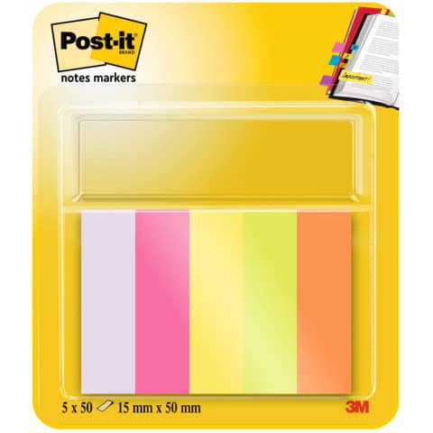 Haftstreifen Page Marker schmal, 15x50mm, 5x100 Blatt, neon POST-IT 670-5