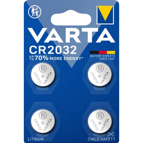 Knopfzellen-Batterie Lithium CR2032, 4 Stück VARTA 06032 101 404