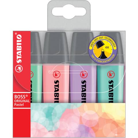 Textmarker BOSS® ORIGINAL Pastel, Etui mit 4 Stiften STABILO 70/4-2