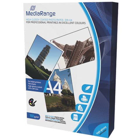 Inkjet Fotopapier 100 Blatt A4 weiß   160g hochglänzend MEDIARANGE MRINK105