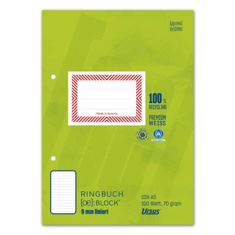 Ringbuchblock, A5, 2-loch, 100 Blatt, liniert STAUFEN GREEN 044370 10